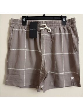 Fabletics The Cabana Short Brutalist Khaki Tropi Check Size L NWT